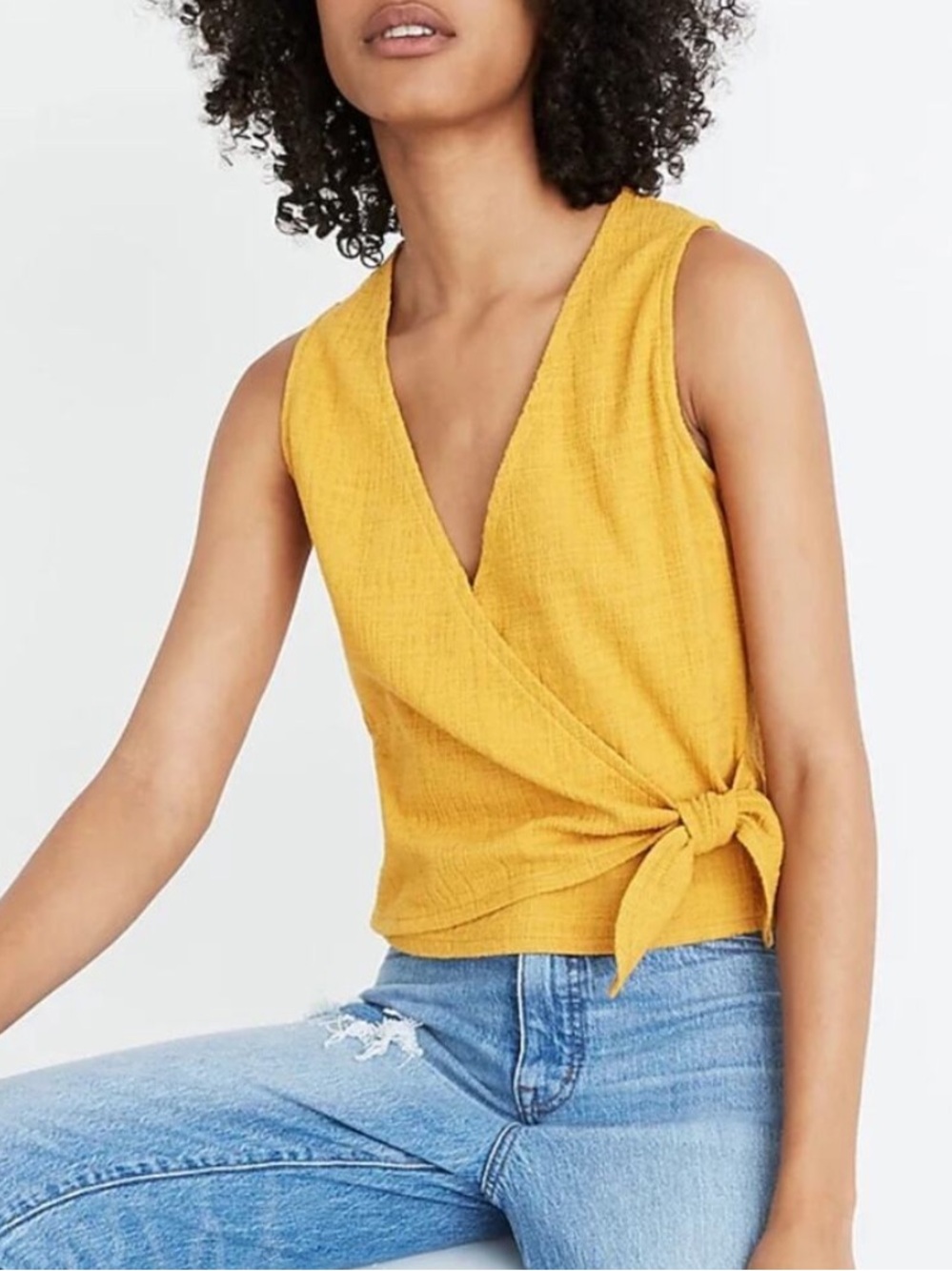 Madewell Women’s Texture & Thread Wrap Tie Tank Mustard/yellow  Size Medium NWT